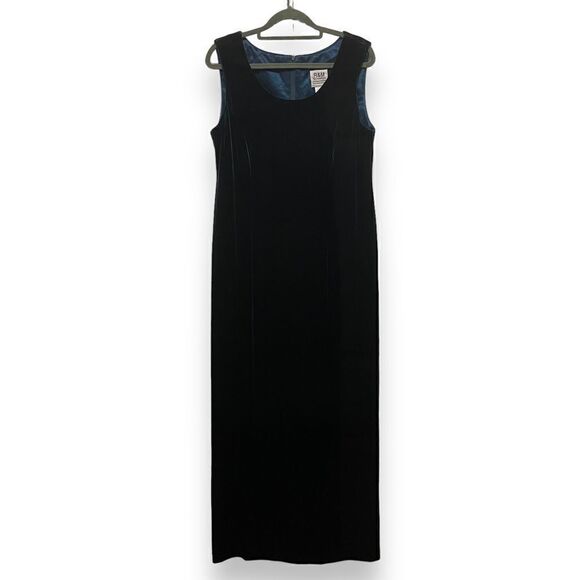 Vintage R&M Richards by Karen Wong Dark Green Velvet Maxi Dress - Picture 1 of 5